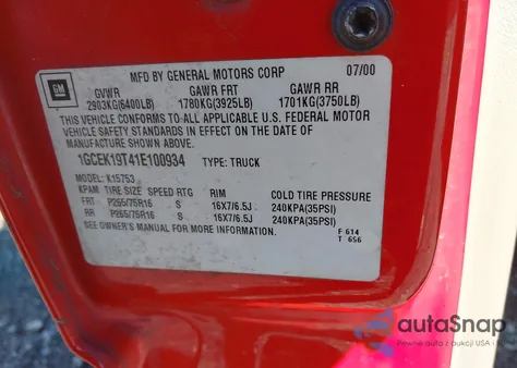 2001 Chevrolet Silverado 1500 Lt from USA, damaged, VIN 1GCEK19T41E100934